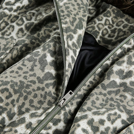 TALKLESSFASHION mountain carved fur collar cotton jacket leopard print jacket