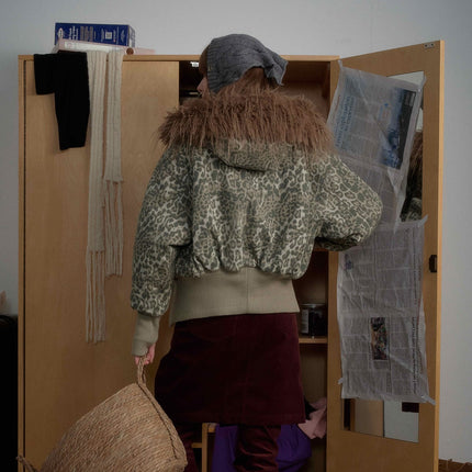 TALKLESSFASHION mountain carved fur collar cotton jacket leopard print jacket