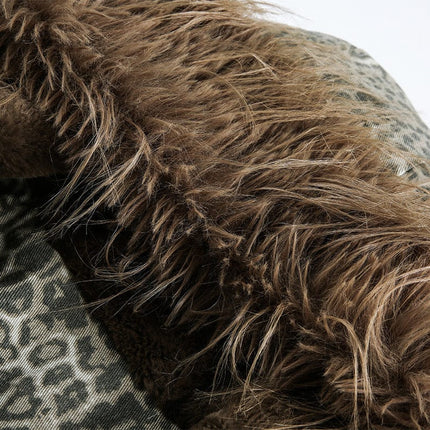 TALKLESSFASHION mountain carved fur collar cotton jacket leopard print jacket