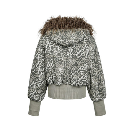 TALKLESSFASHION mountain carved fur collar cotton jacket leopard print jacket