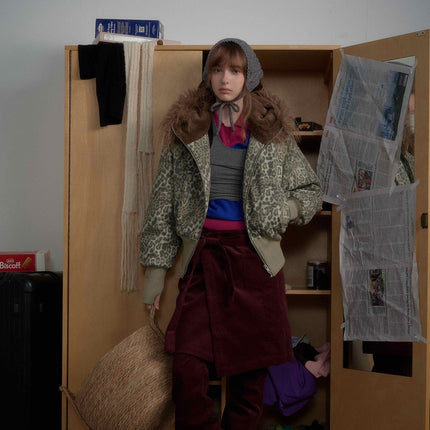 TALKLESSFASHION mountain carved fur collar cotton jacket leopard print jacket