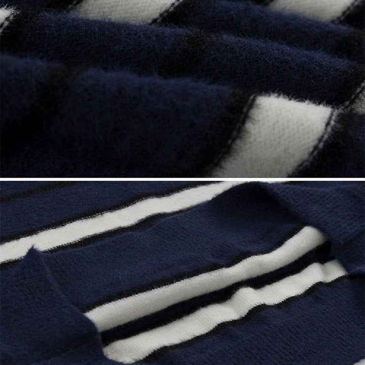 TALKLESSFASHION Navy & Cream Striped Adaptable Pullover Sweater - 7446