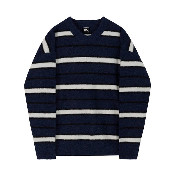 TALKLESSFASHION Navy & Cream Striped Adaptable Pullover Sweater - 7446