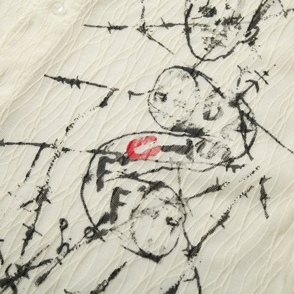 TALKLESSFASHION Niche Deconstructed Pleated Graffiti Shirt