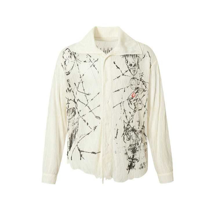 TALKLESSFASHION Niche Deconstructed Pleated Graffiti Shirt