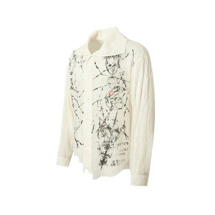 TALKLESSFASHION Niche Deconstructed Pleated Graffiti Shirt
