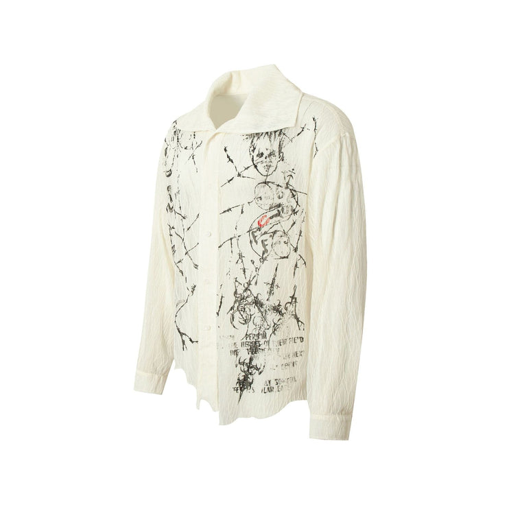 TALKLESSFASHION Niche Deconstructed Pleated Graffiti Shirt