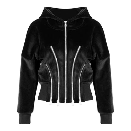 TALKLESSFASHION Niche Gold Velvet Cropped Hood