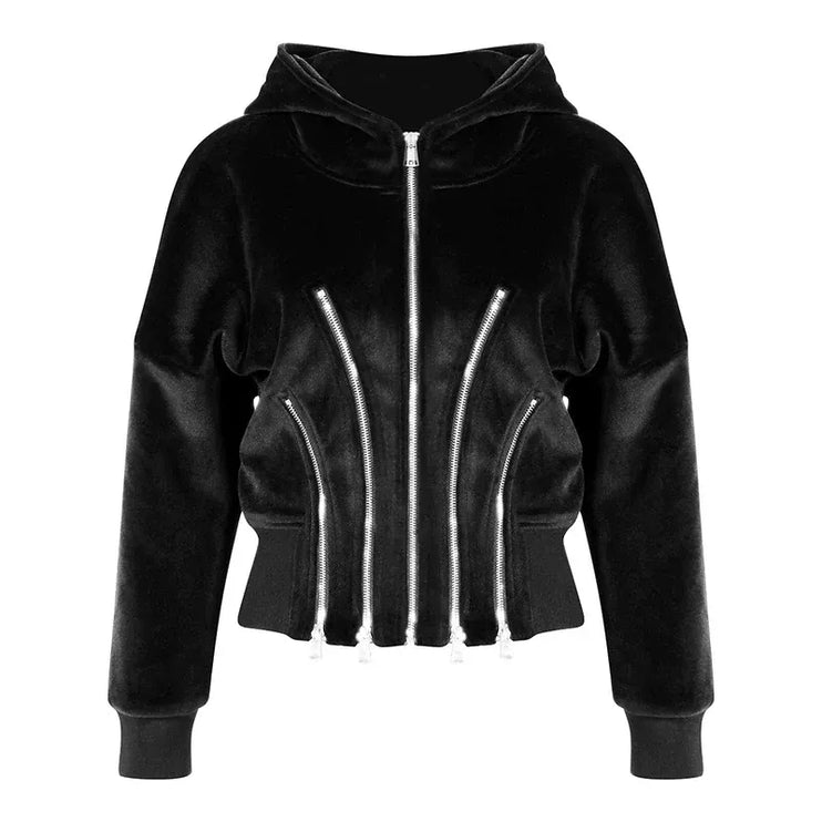 TALKLESSFASHION Niche Gold Velvet Cropped Hood