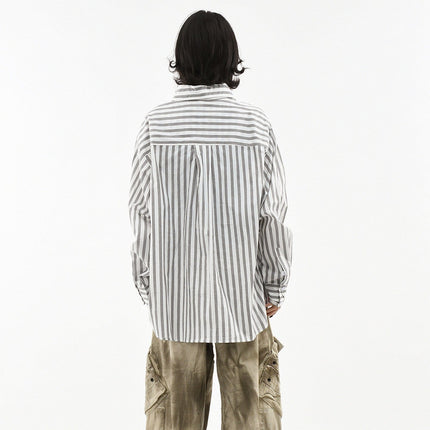 TALKLESSFASHION OV original American preppy vertical stripe tie print long sleeve shirt women's spring loose midi shirt men