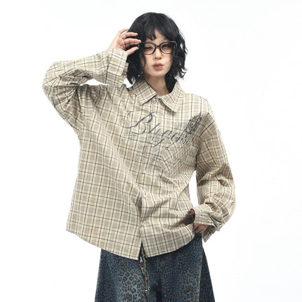 TALKLESSFASHION OV original autumn new American retro plaid shirt jacket men's and women's loose casual shirt long-sleeved top trend