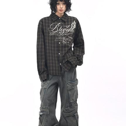 TALKLESSFASHION OV original autumn new American retro plaid shirt jacket men's and women's loose casual shirt long-sleeved top trend