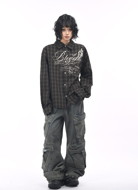 TALKLESSFASHION OV original autumn new American retro plaid shirt jacket men's and women's loose casual shirt long-sleeved top trend