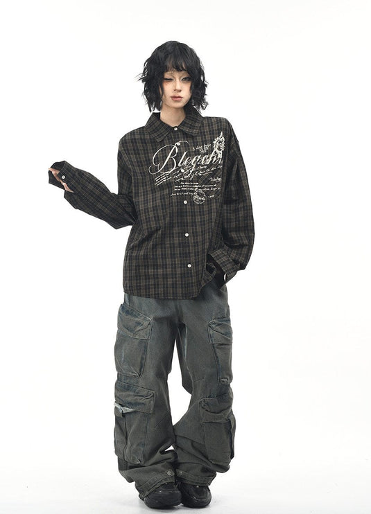 TALKLESSFASHION OV original autumn new American retro plaid shirt jacket men's and women's loose casual shirt long-sleeved top trend