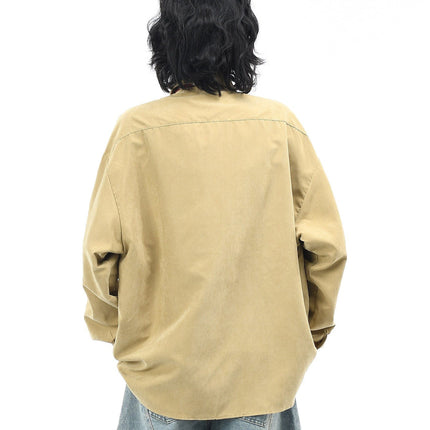 TALKLESSFASHION OV original cartoon bear embroidery collegiate style tie long sleeve shirt women's autumn loose casual versatile shirt men