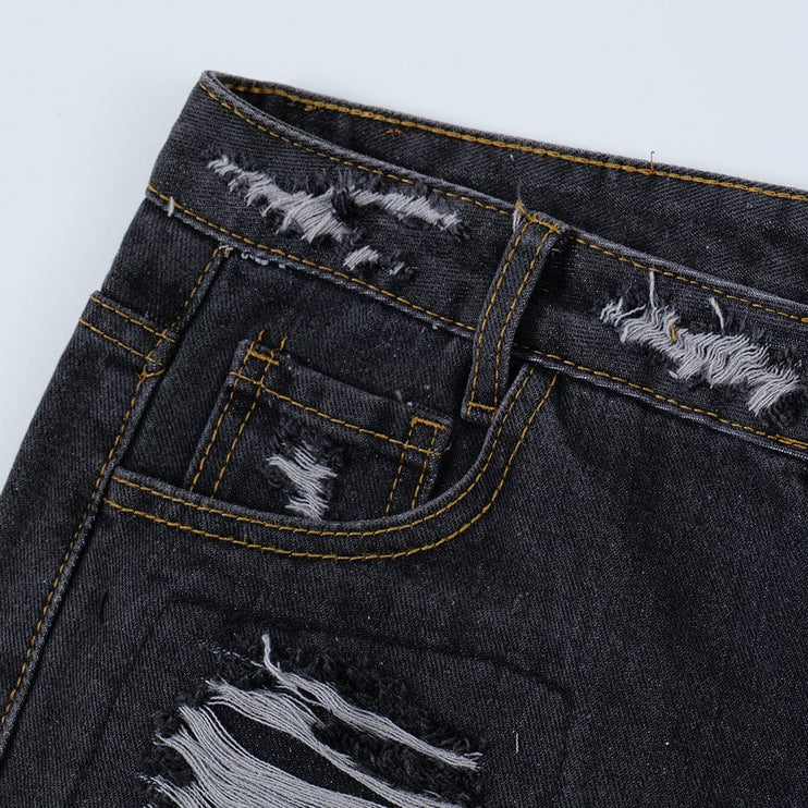 TALKLESSFASHION Patch Denim Straight Short Pants Male