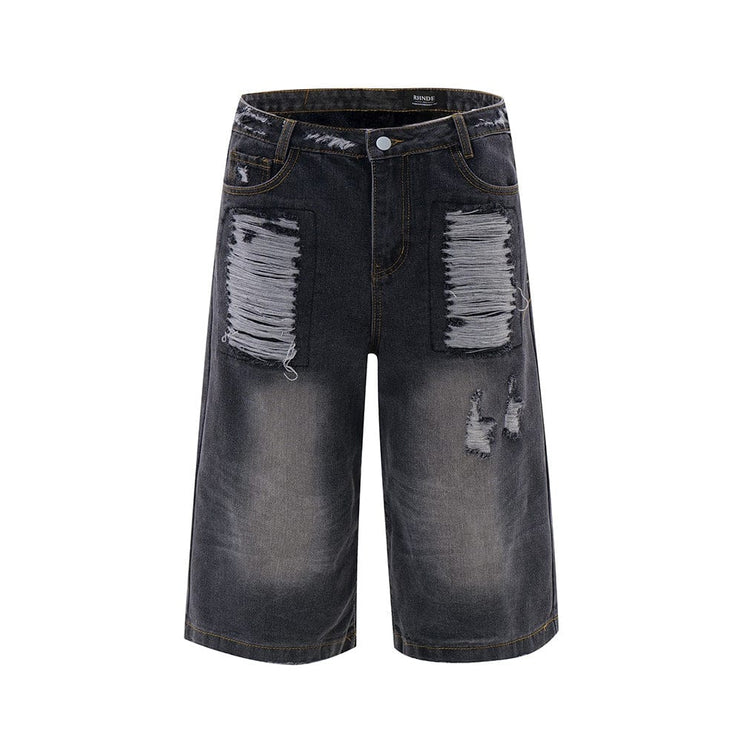 TALKLESSFASHION Patch Denim Straight Short Pants Male