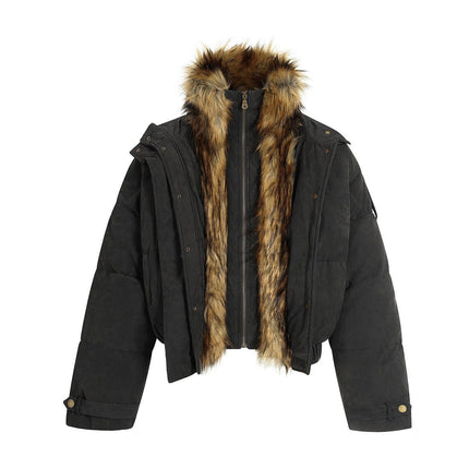 TALKLESSFASHION Pilot PU Fur Collar Padded Jacket