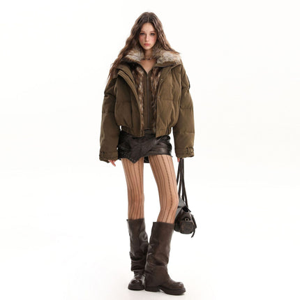 TALKLESSFASHION Pilot PU Fur Collar Padded Jacket