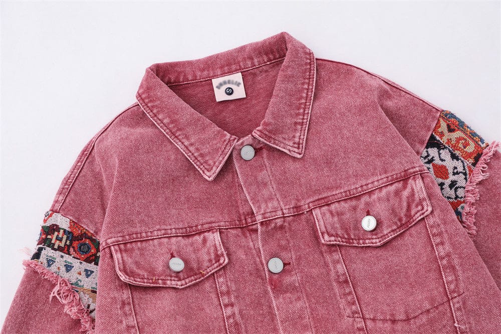 TALKLESSFASHION Pink Worn Stitching Edging Jacket—5559