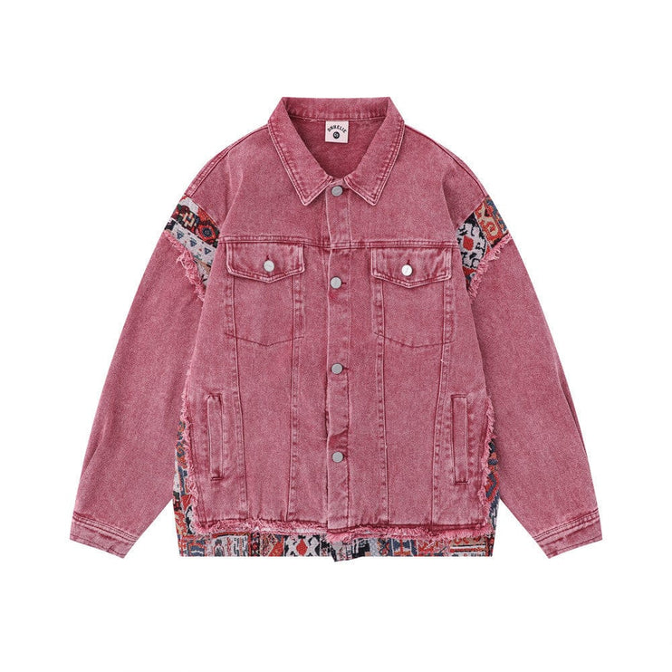 TALKLESSFASHION Pink Worn Stitching Edging Jacket—5559
