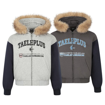 TALKLESSFASHION Printed Fur Collar Knit Jacket