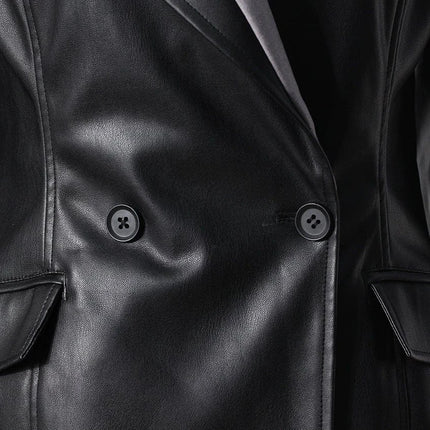 TALKLESSFASHION PU Leather Spliced Blazer Jacket