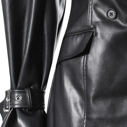 TALKLESSFASHION PU Leather Spliced Blazer Jacket