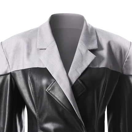 TALKLESSFASHION PU Leather Spliced Blazer Jacket