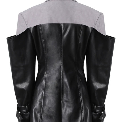 TALKLESSFASHION PU Leather Spliced Blazer Jacket