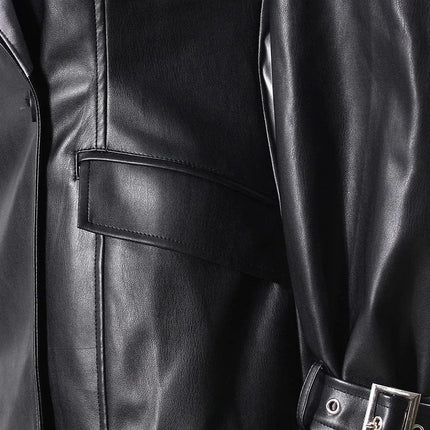 TALKLESSFASHION PU Leather Spliced Blazer Jacket