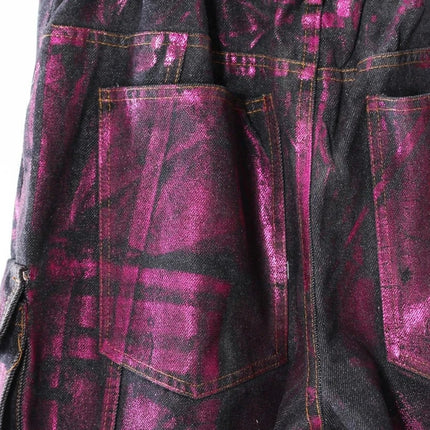 TALKLESSFASHION Purple Bronzing Wide-Leg Cargo Jeans