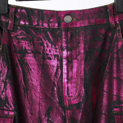 TALKLESSFASHION Purple Bronzing Wide-Leg Cargo Jeans