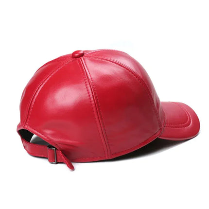 TALKLESSFASHION Red / Adjustable Bucket Leather Red Caps——