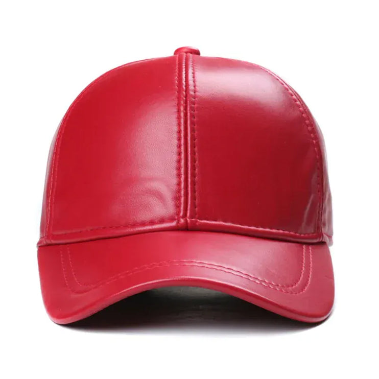 TALKLESSFASHION Red / Adjustable Bucket Leather Red Caps——