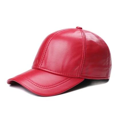 TALKLESSFASHION Red / Adjustable Bucket Leather Red Caps——