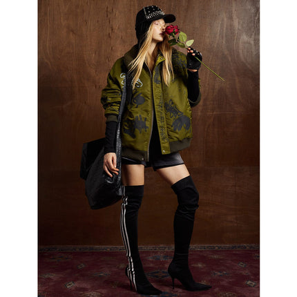 TALKLESSFASHION Retro Graffiti Aviator Jacket