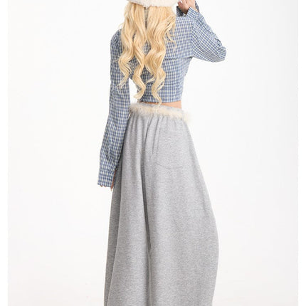 TALKLESSFASHION Retro plush belt sweatpants, women's casual loose wide-legged dancing, lazy wind, mopping the floor, slimming jazz style scimitar pants