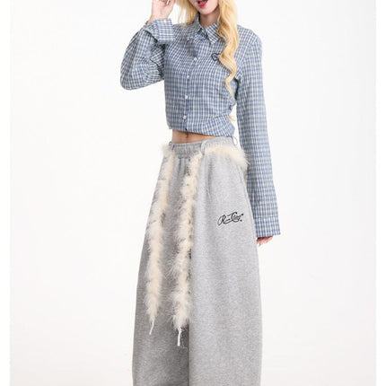 TALKLESSFASHION Retro plush belt sweatpants, women's casual loose wide-legged dancing, lazy wind, mopping the floor, slimming jazz style scimitar pants