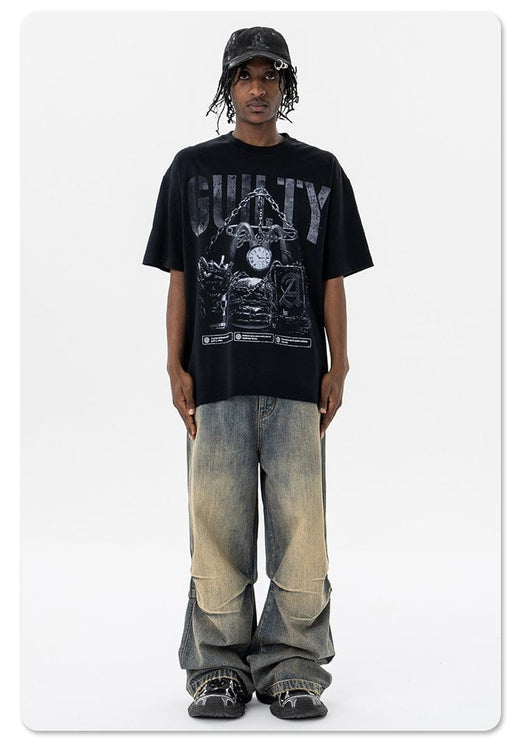 TALKLESSFASHION Retro vintage street Printing T-Shirt —- 7091