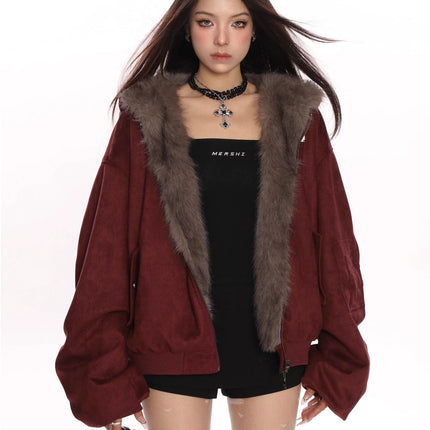 TALKLESSFASHION Reversible Suede Faux Fur Jacket