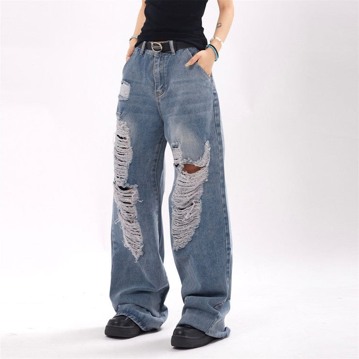 TALKLESSFASHION Ripped Denim Trousers For Men And Women