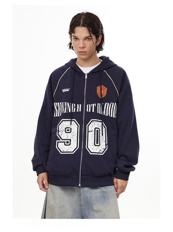 TALKLESSFASHION Royal Blue / S American retro letters bm hooded sweater