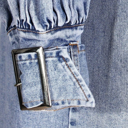 TALKLESSFASHION Ruffled Denim Long Trench Coat