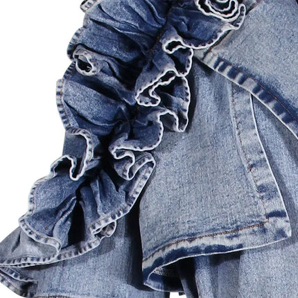 TALKLESSFASHION Ruffled Denim Long Trench Coat