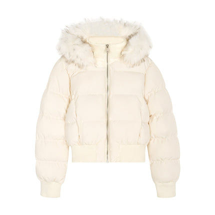 TALKLESSFASHION S / apricot American Fur Collar Cropped Puffer