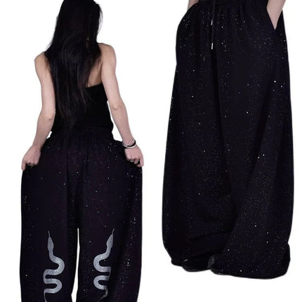 TALKLESSFASHION S / B3089 Slacks American hot diamond sprinkled sparkling snake print glitter pants women's loose street dance jazz jzza casual sports sweatpants