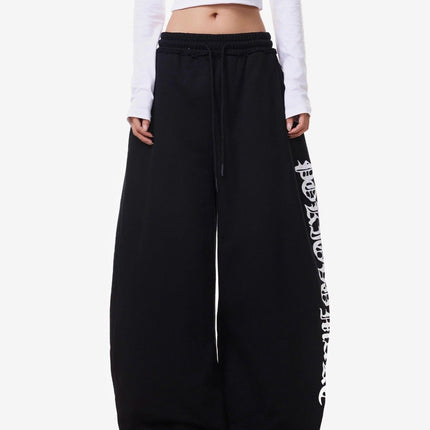 TALKLESSFASHION S / B3108 Slacks - Black Vintage American Letter Print Scimitar Sweatpants Women's Trendy Sports Jazz Dance Street Loose Drape Wide-leg Pants