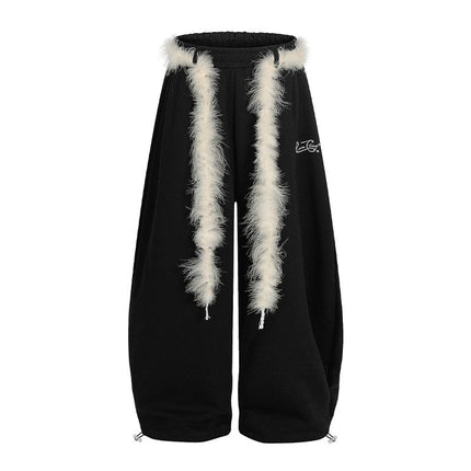 TALKLESSFASHION S / B3123 Slacks - Black Retro plush belt sweatpants, women's casual loose wide-legged dancing, lazy wind, mopping the floor, slimming jazz style scimitar pants