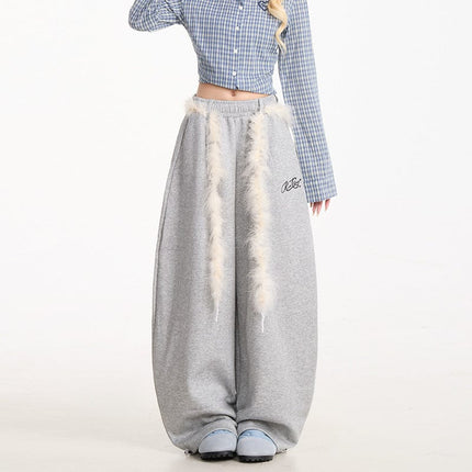 TALKLESSFASHION S / B3123 Slacks - Grey Retro plush belt sweatpants, women's casual loose wide-legged dancing, lazy wind, mopping the floor, slimming jazz style scimitar pants